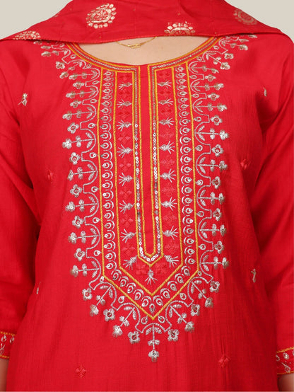 Rayon - Cotton Embroidered Straight Kurti Set with Pant and Dupatta - UrbanNest Co