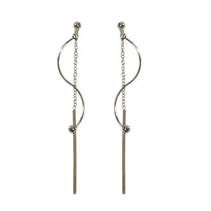Silver Line Chain Geometric Long Curved Bar Tassel Dangle Earrings Thread Stud - UrbanNest Co