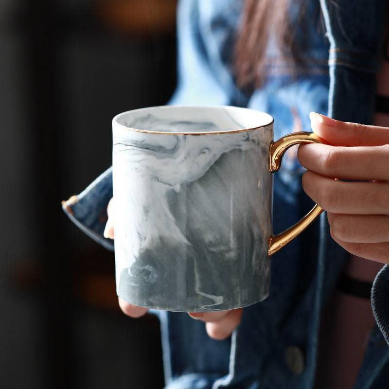Creative Ceramic Mug With Marble Pattern And Gold Handle - UrbanNest Co