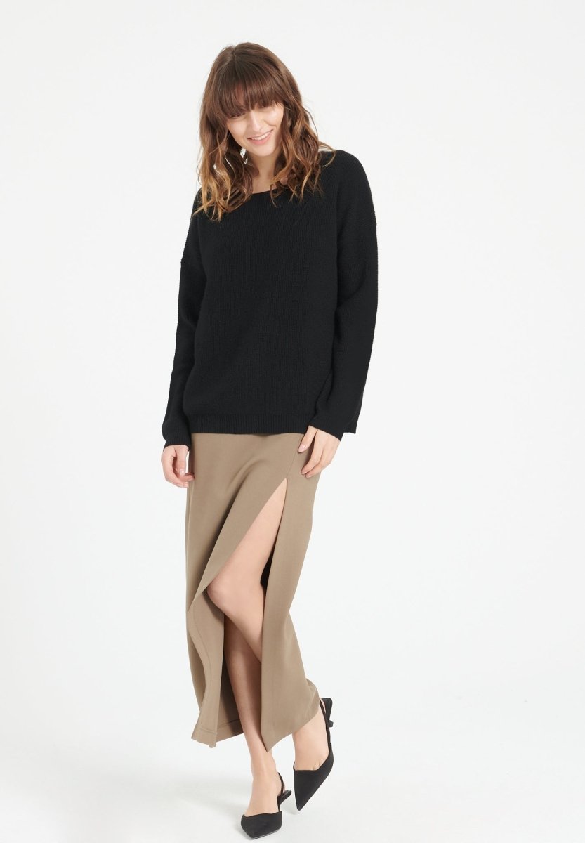Pull col rond femme en cachemire noir - LILLY 25 - UrbanNest Co