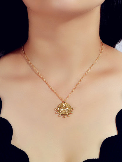 Gold Chain Carved Riding Horse Round Pendant Trendy Necklace Fashion Jewellery - UrbanNest Co