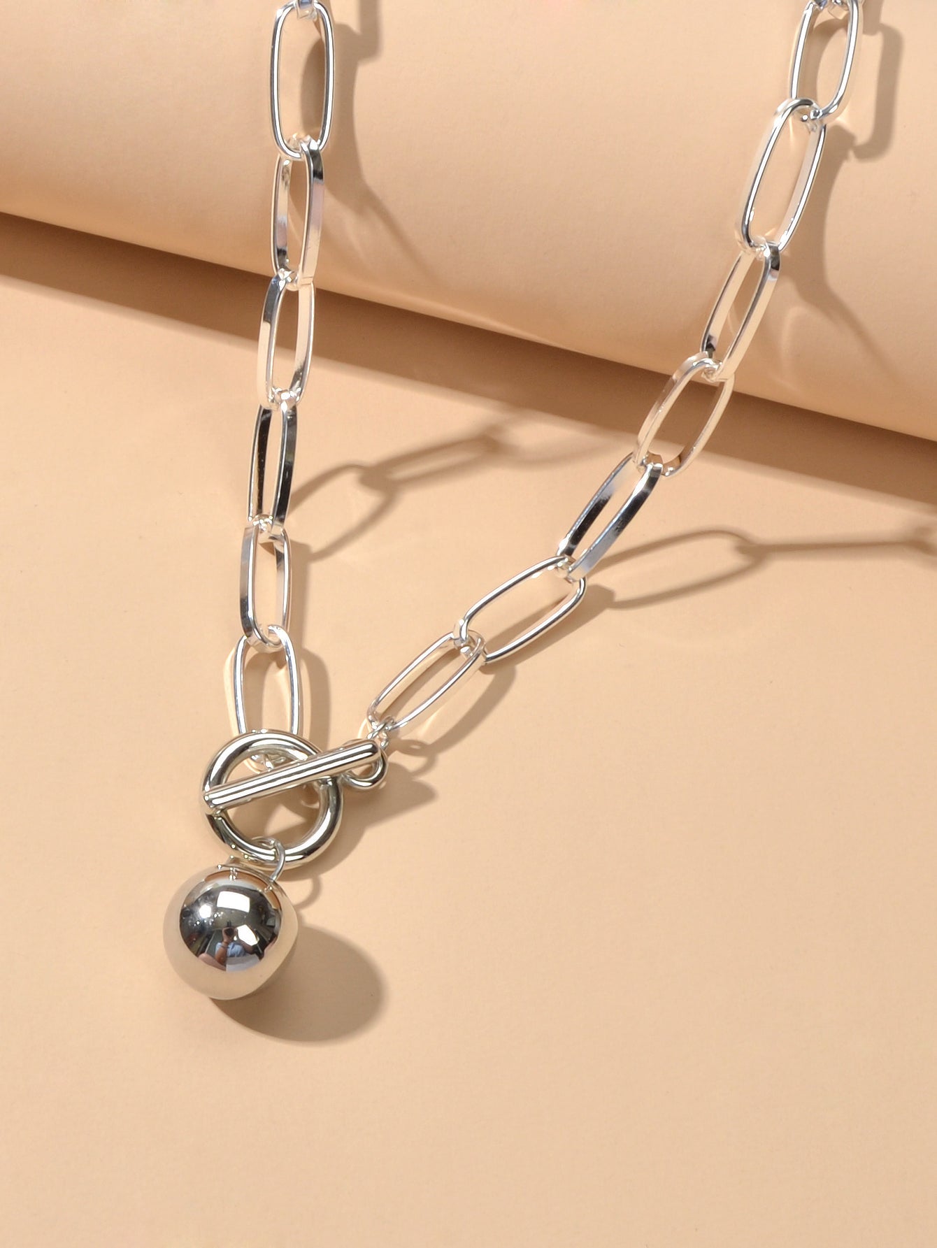 Female Thick Silver Chain Circle Bar Ball Pendant Necklace Punk Women Collar - UrbanNest Co