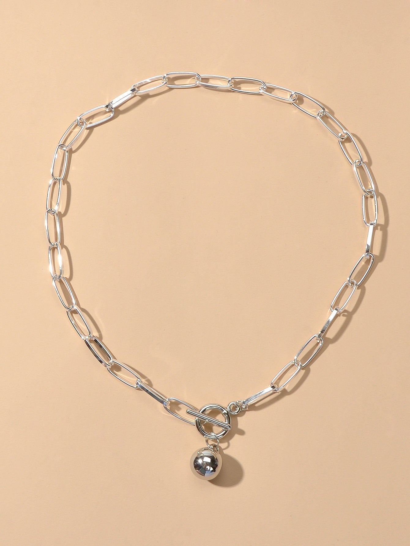 Female Thick Silver Chain Circle Bar Ball Pendant Necklace Punk Women Collar - UrbanNest Co