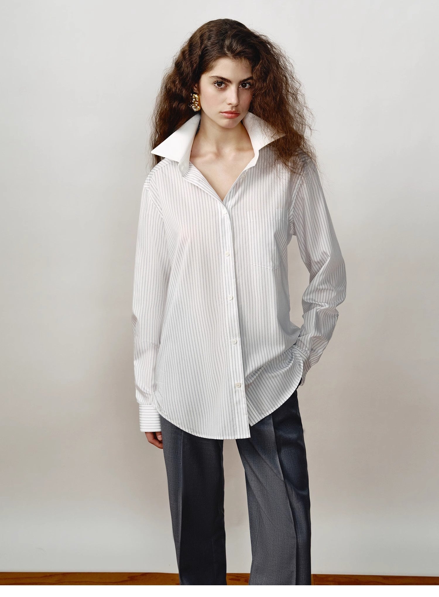 [FF×JW Ghosn Stripe] Lapel contrast classic striped shirt - UrbanNest Co