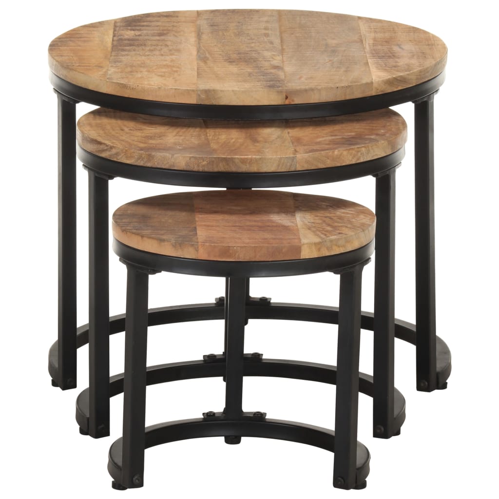 NNEVL Side Tables 3 pcs Rough Mango Wood - UrbanNest Co