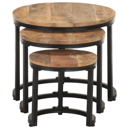 NNEVL Side Tables 3 pcs Rough Mango Wood - UrbanNest Co