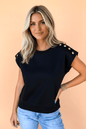 Solid Metal Button Shoulder Short Sleeve Top - UrbanNest Co