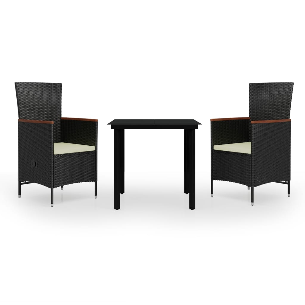 NNEVL 3 Piece Garden Dining Set with Cushions Black - UrbanNest Co