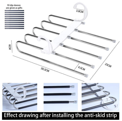 NNEDSZ 2 Pack Adjustable Multi - Layer 5 in 1 Pants Hanger for Wardrobe and Home Storage (White) - UrbanNest Co