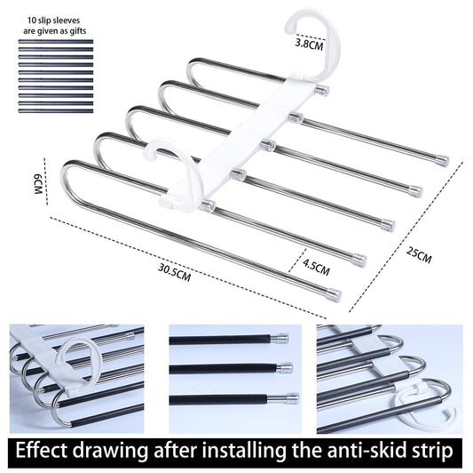 NNEDSZ 2 Pack Adjustable Multi - Layer 5 in 1 Pants Hanger for Wardrobe and Home Storage (White) - UrbanNest Co