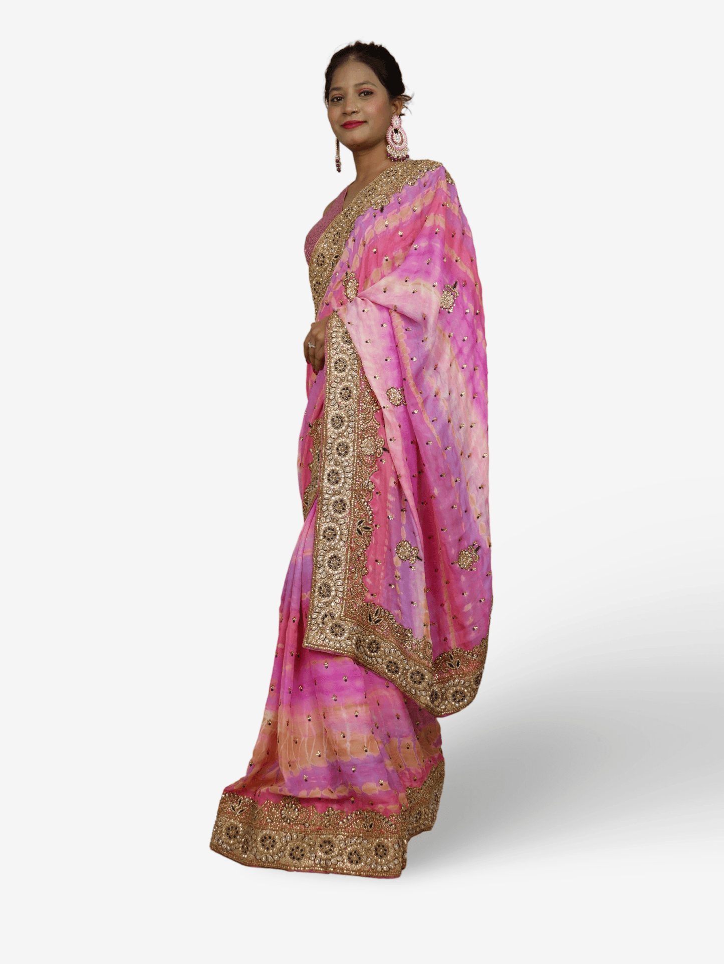 Designer Saree with Kundan & Cut Dana Work by Shreekama - UrbanNest Co