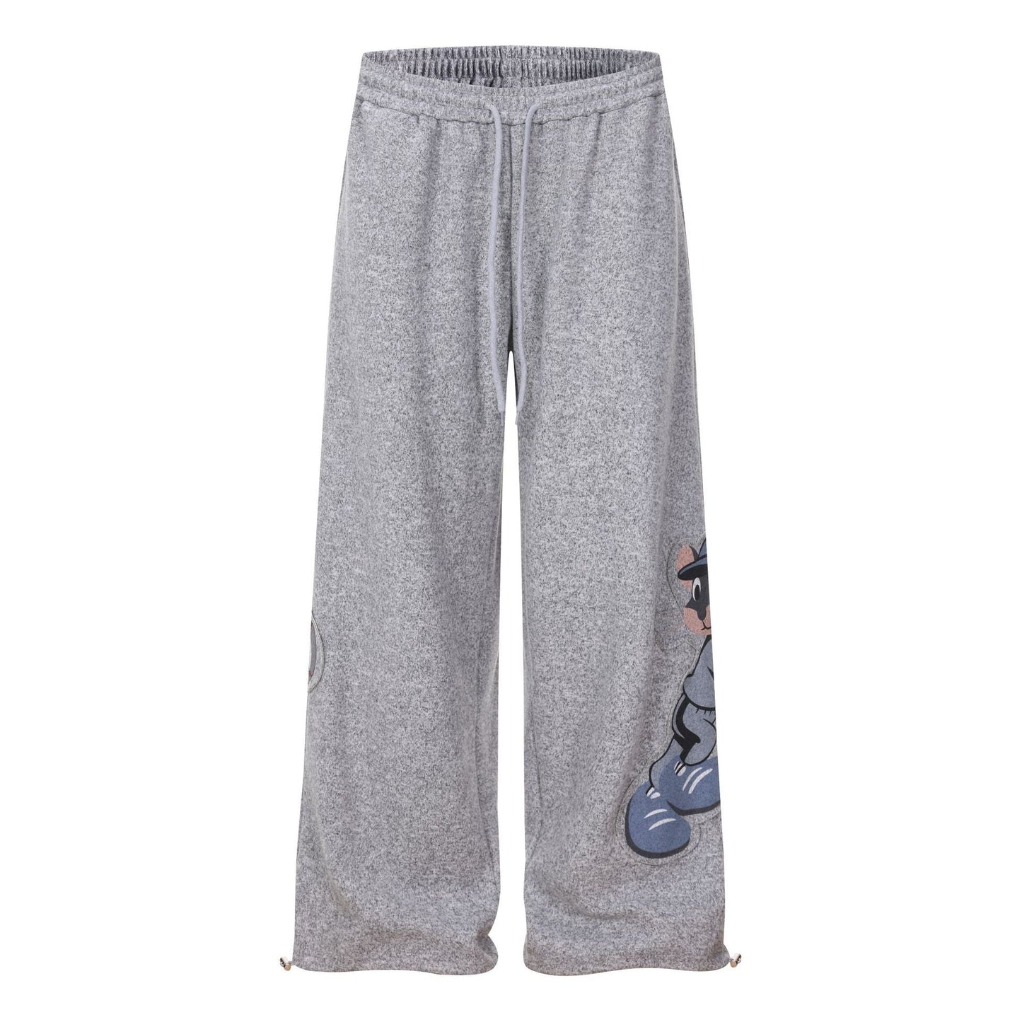 Cartoon Baseball Mouse Applique Sweatpants Loose Straight Leg Cuffed Casual Sport Long Pants Wholesale - UrbanNest Co