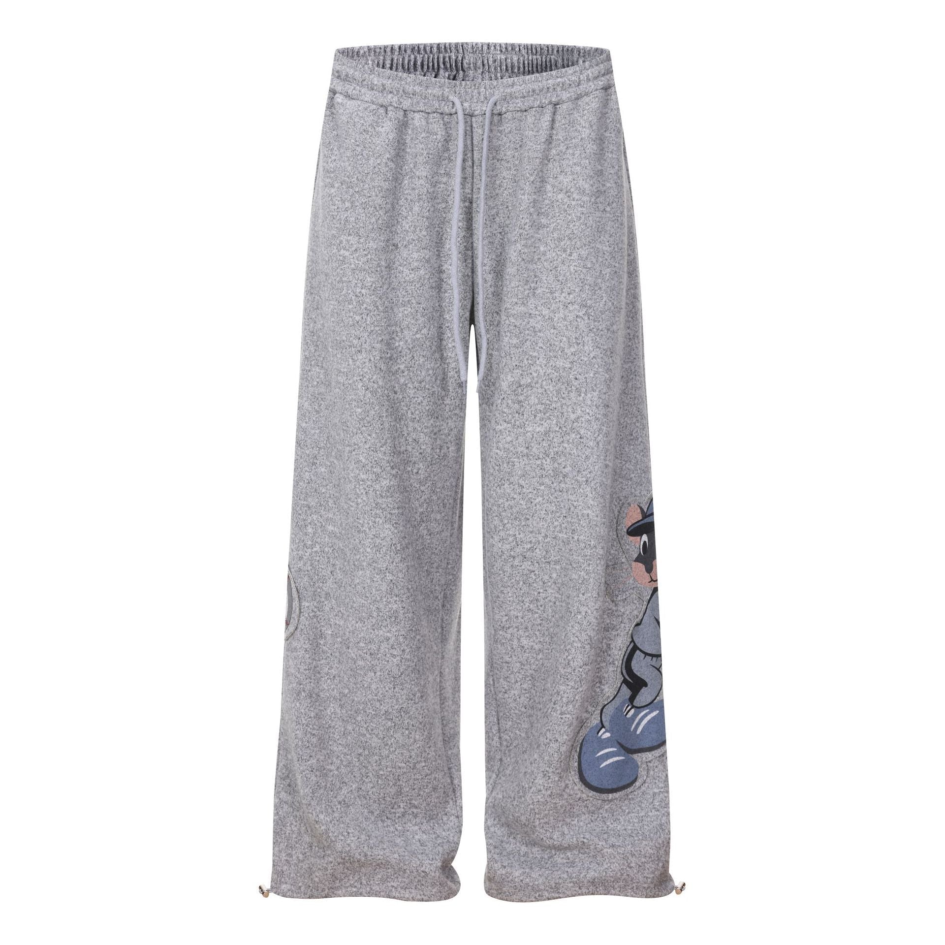 Cartoon Baseball Mouse Applique Sweatpants Loose Straight Leg Cuffed Casual Sport Long Pants Wholesale - UrbanNest Co