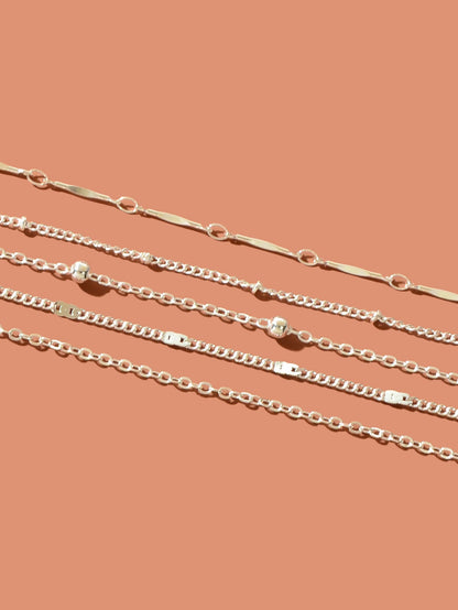 5 pcs Layered Multiple Silver Chain Stackable Anklets Beach Foot Jewellery - UrbanNest Co