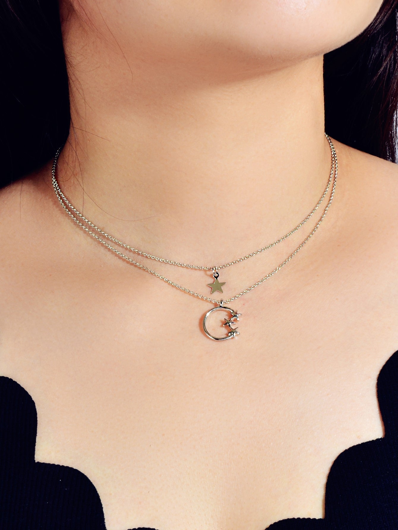 Awesome Jewelry Double layer Chain Star Circle Pendant Necklace Engagement Gift - UrbanNest Co