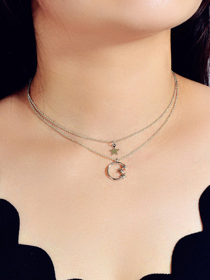 Awesome Jewelry Double layer Chain Star Circle Pendant Necklace Engagement Gift - UrbanNest Co