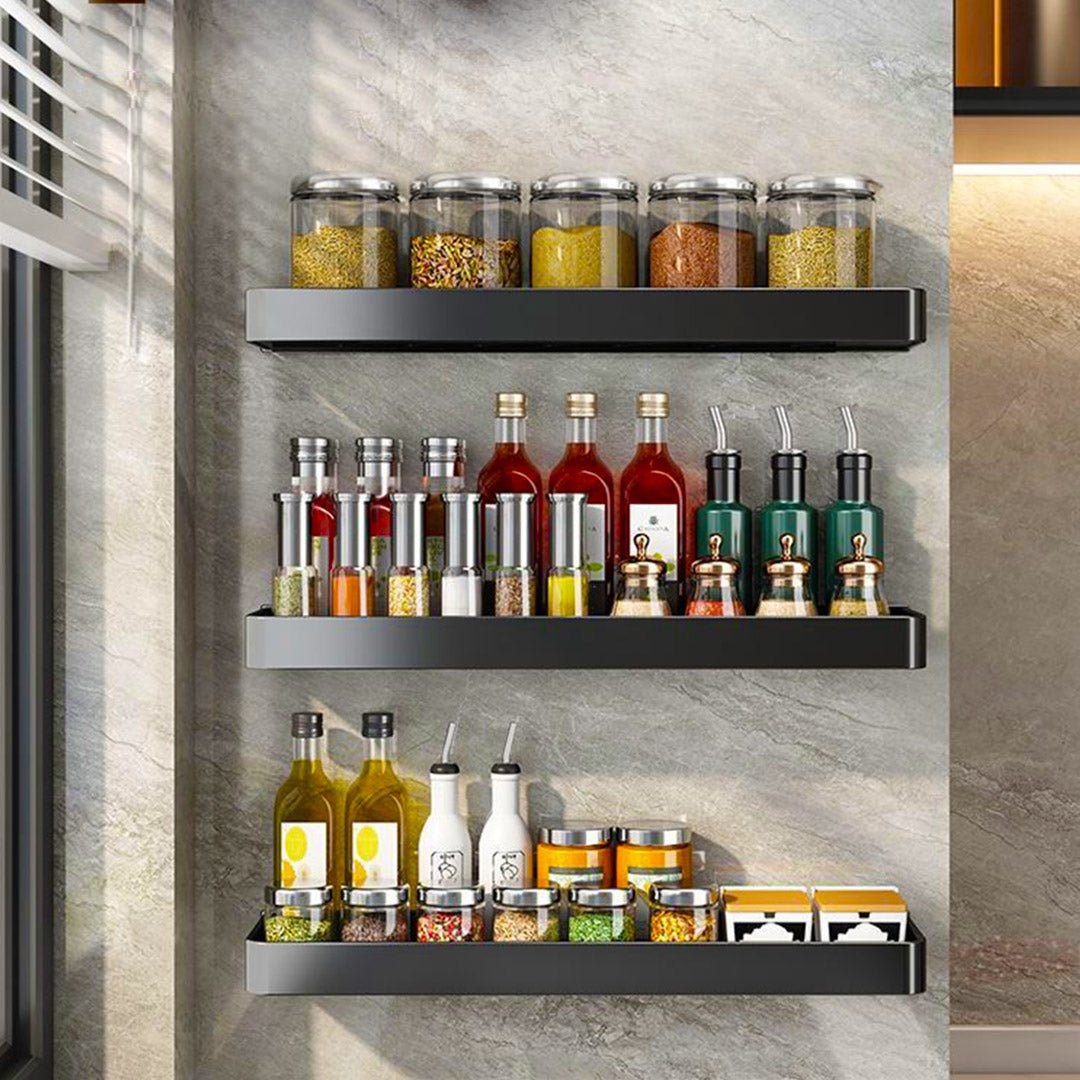 SOGA 2X 30cm Black Wall - Mounted Rectangular Kitchen Spice Storage Organiser Space Saving Condiments Shelf Rack - UrbanNest Co