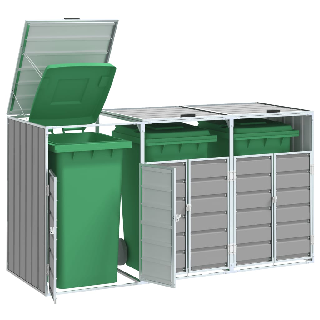 NNEVL Wheelie Bin Storage for Triple Bins Grey 216x81x115 cm Steel - UrbanNest Co