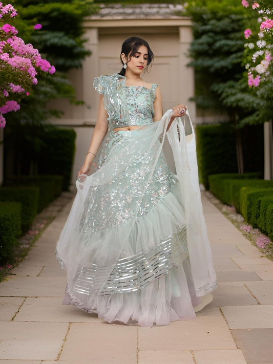 Sequins & Embroidered Lehenga Choli Set - UrbanNest Co