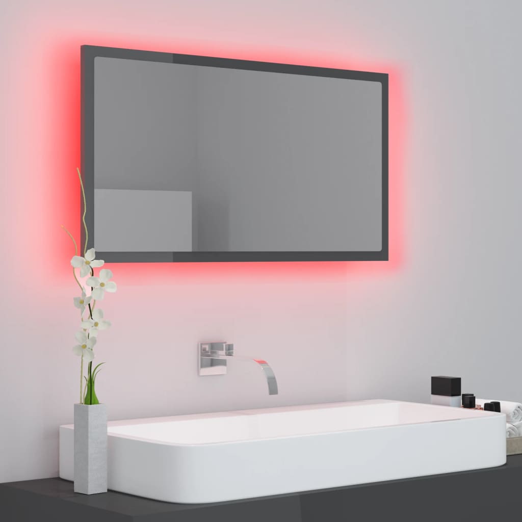 NNEVL LED Bathroom Mirror High Gloss Grey 80x8.5x37 cm Chipboard - UrbanNest Co