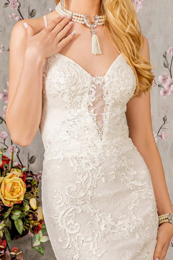 Floral Embroidery Illusion Sweetheart Lace Mermaid Wedding Gown - UrbanNest Co