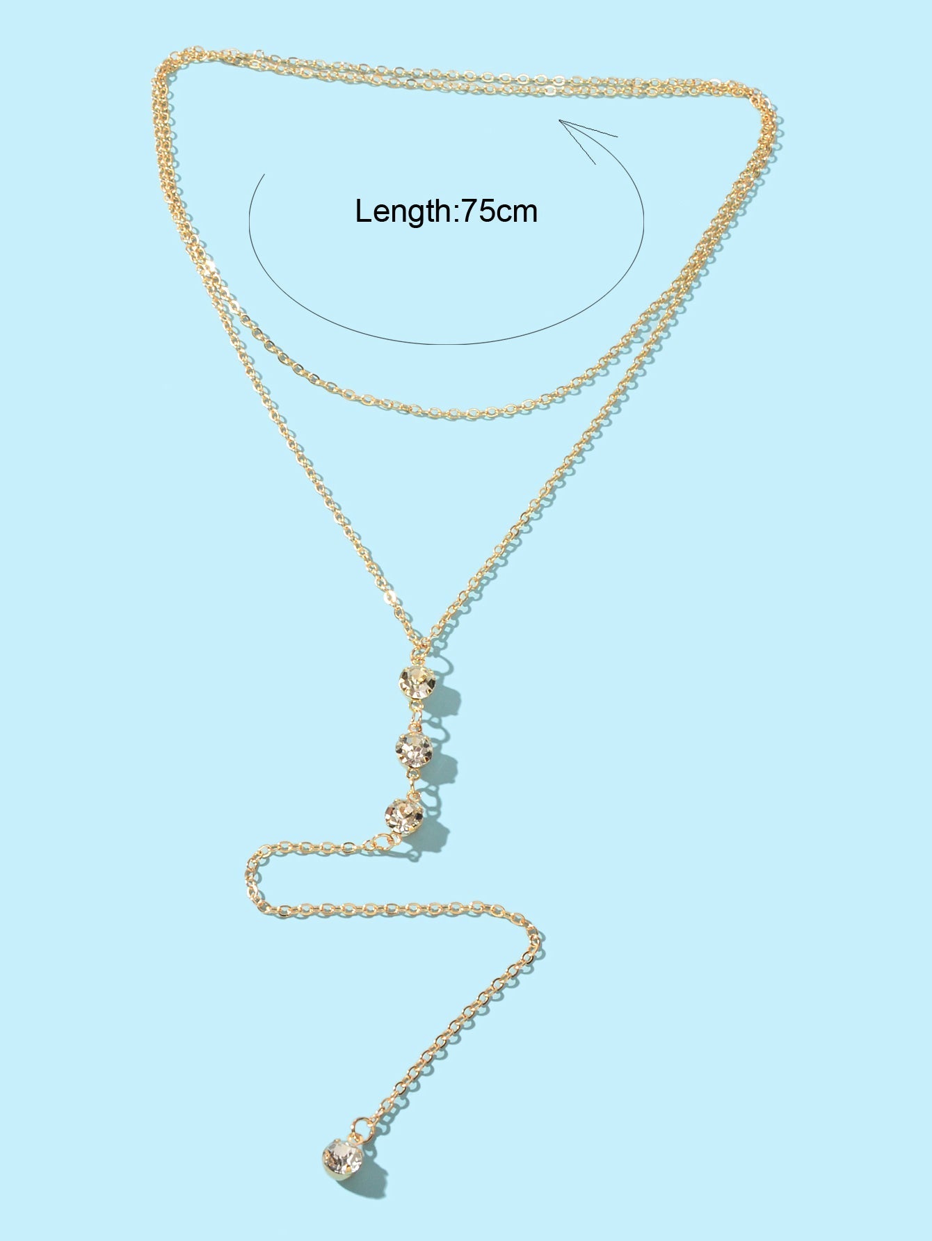 Trendy Double layer Gold Silver Chain Rhinestone Y Style Long Pendant Necklace - UrbanNest Co