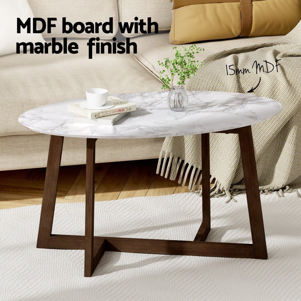 NNEDSZ Artiss Coffee Table Oval Marble Effect - UrbanNest Co