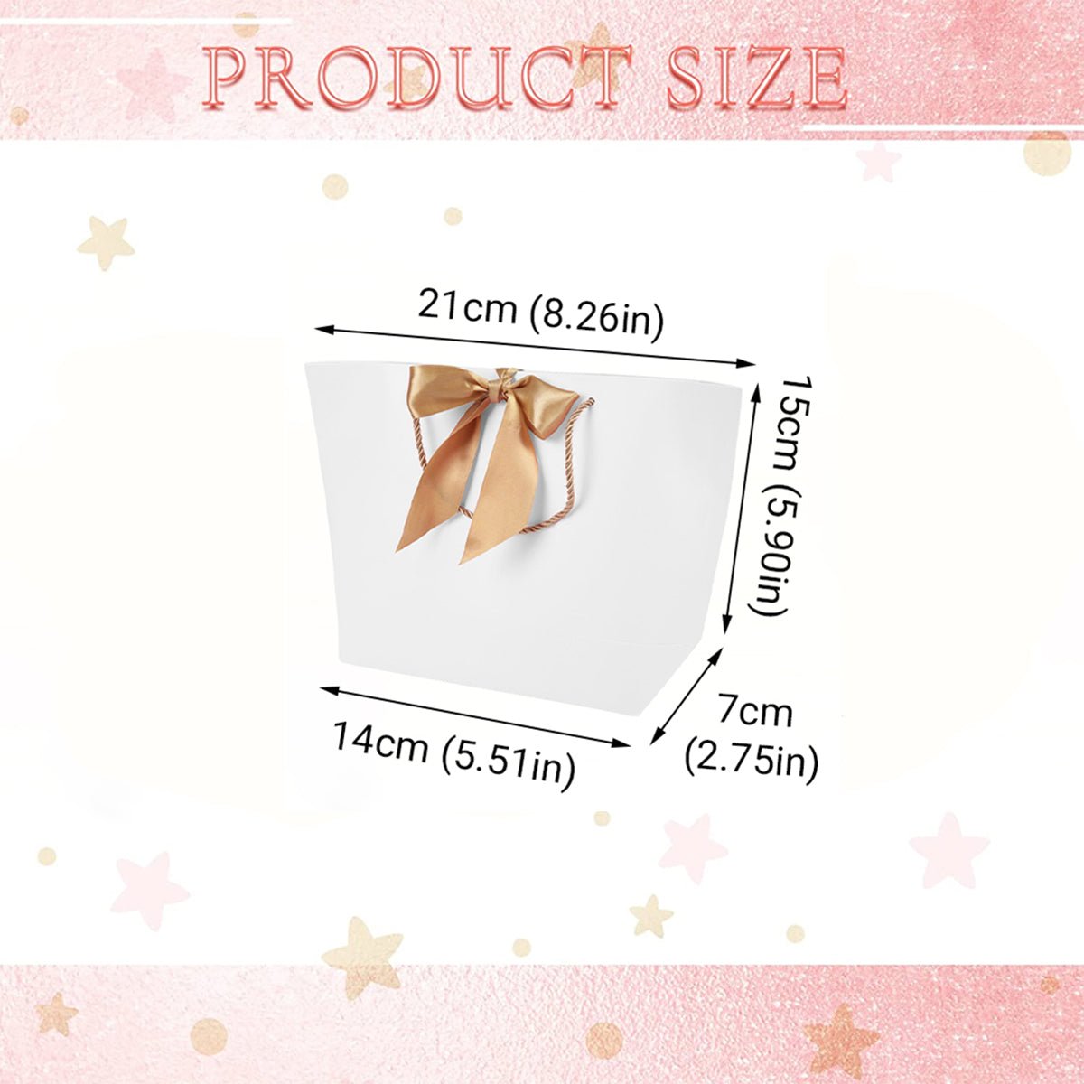 50PCS Paper Gift Bags with Ribbon Bow Handle 14x7x15cm White or Pink - UrbanNest Co