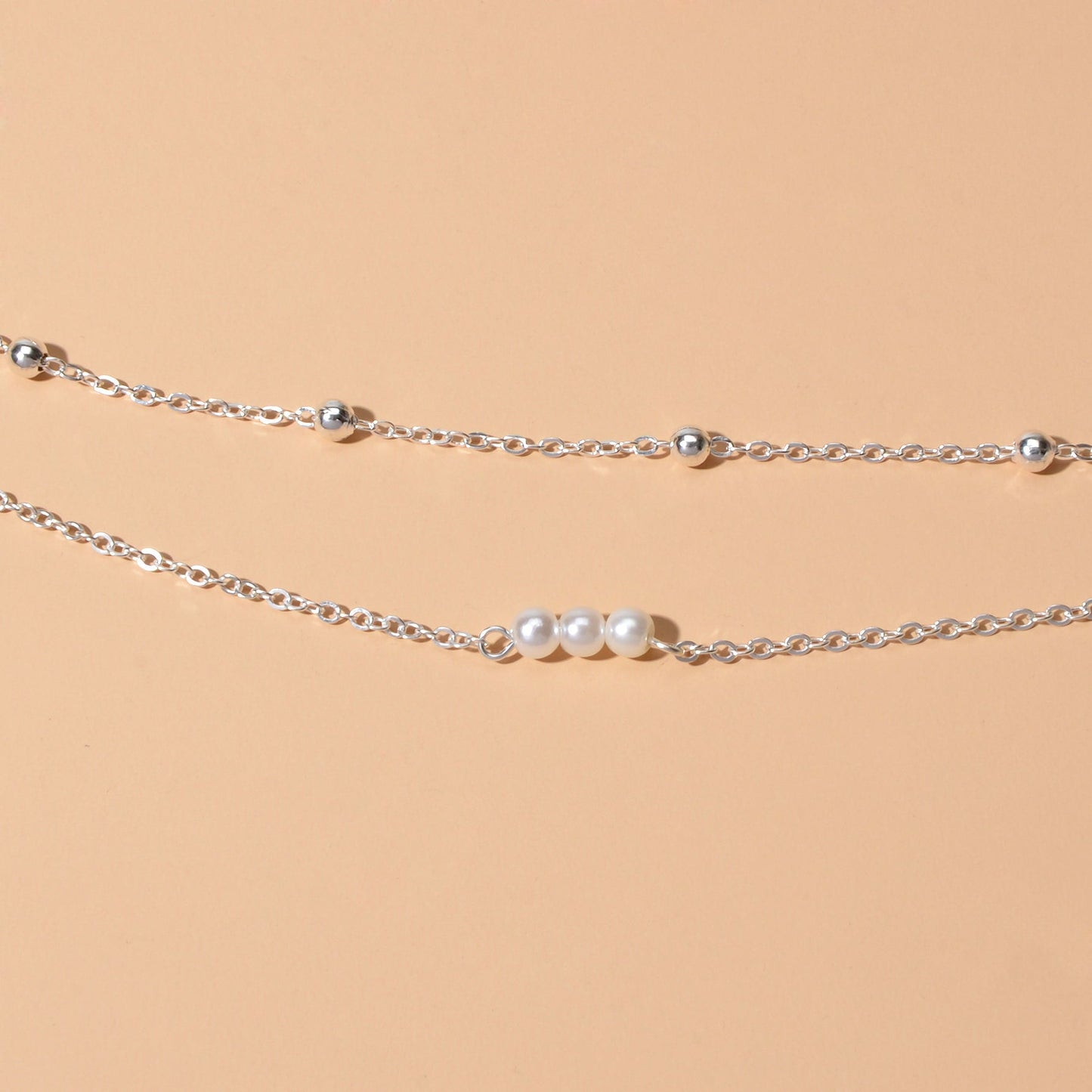 2pcs Female Jewellery Gold Silver Chain Beads Pearl Necklace Fashion Accessories - UrbanNest Co