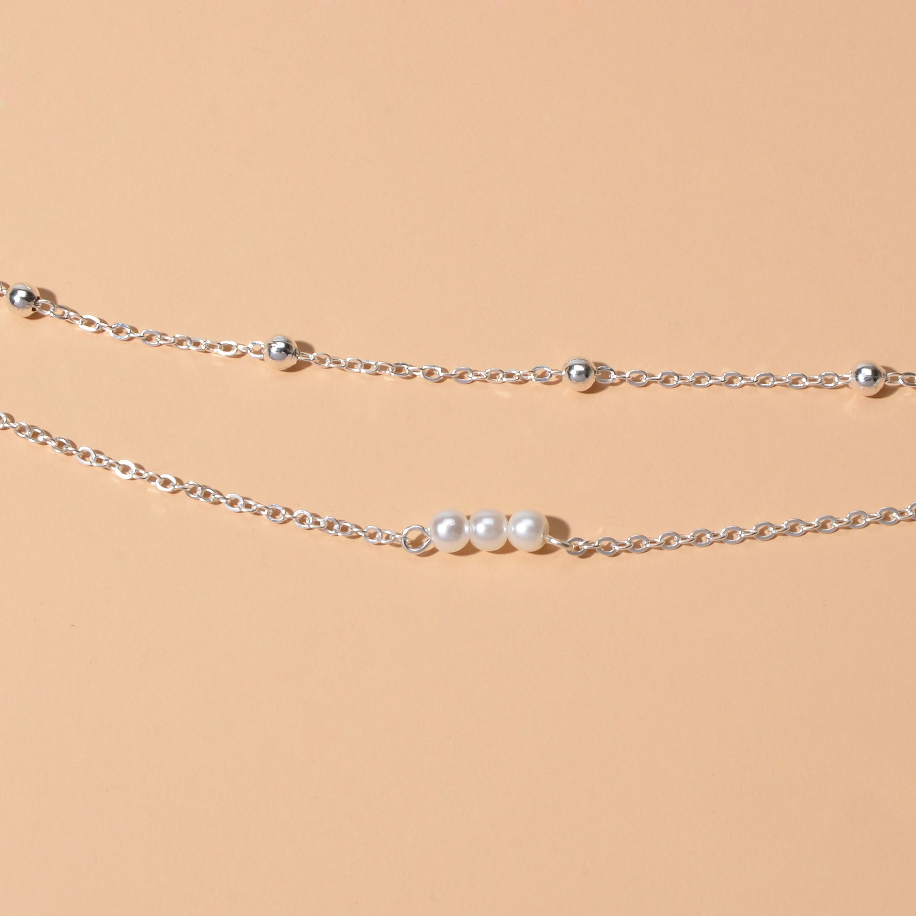 2pcs Female Jewellery Gold Silver Chain Beads Pearl Necklace Fashion Accessories - UrbanNest Co