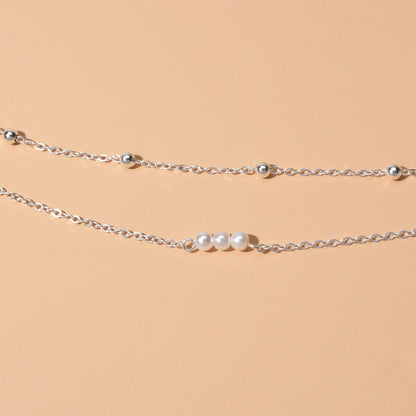 2pcs Female Jewellery Gold Silver Chain Beads Pearl Necklace Fashion Accessories - UrbanNest Co