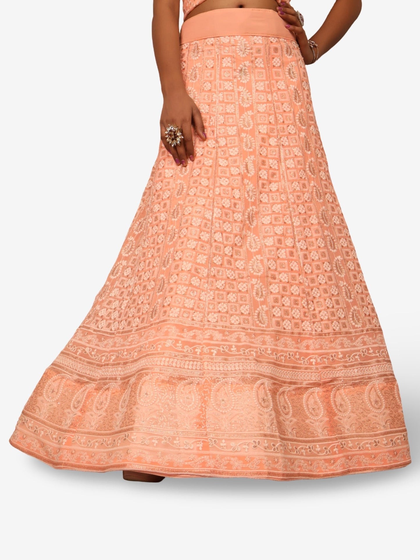 Semi - Stitched Lehenga with Embroidery & Golden Sequin work by Shreekama - UrbanNest Co
