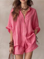 Women's wear 2026 solid color loose button - down shirt and shorts casual - UrbanNest Co