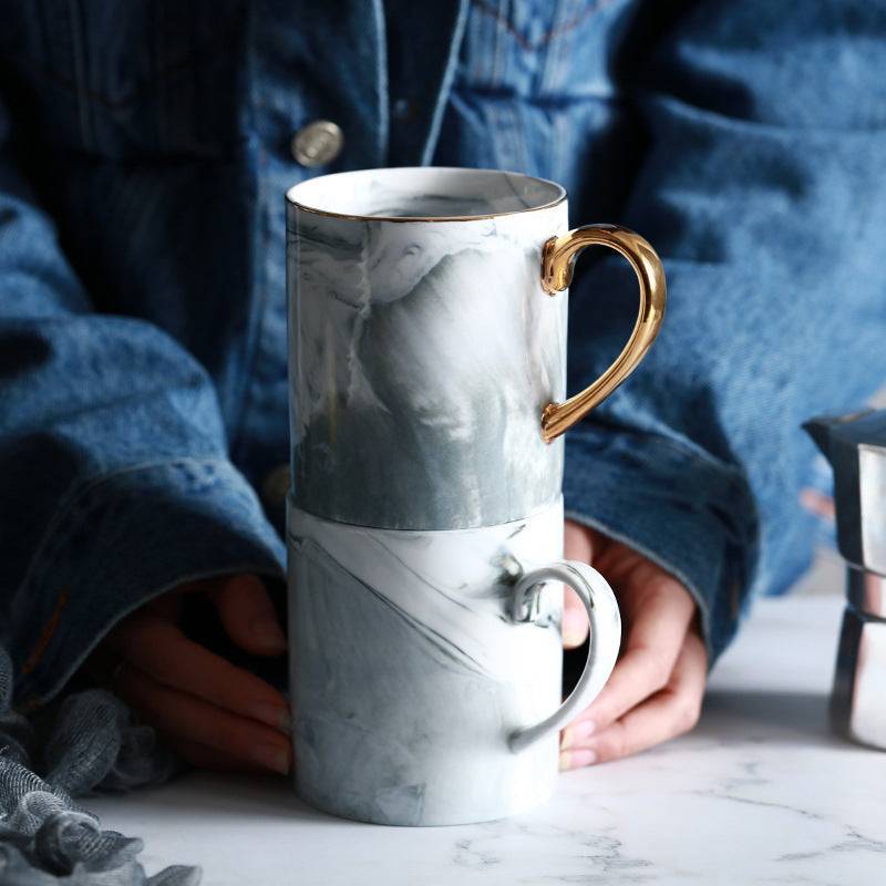 Creative Ceramic Mug With Marble Pattern And Gold Handle - UrbanNest Co