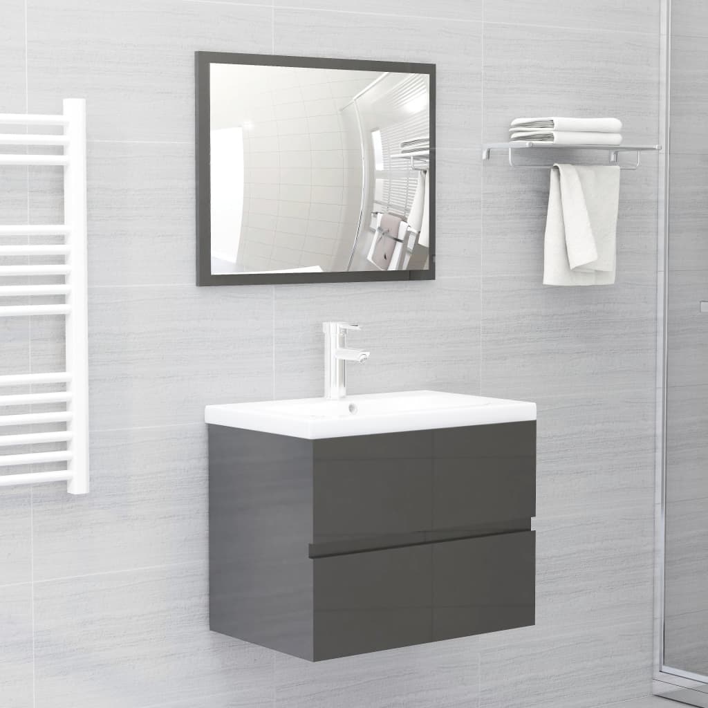 NNEVL 2 Piece Bathroom Furniture Set High Gloss Grey Chipboard - UrbanNest Co