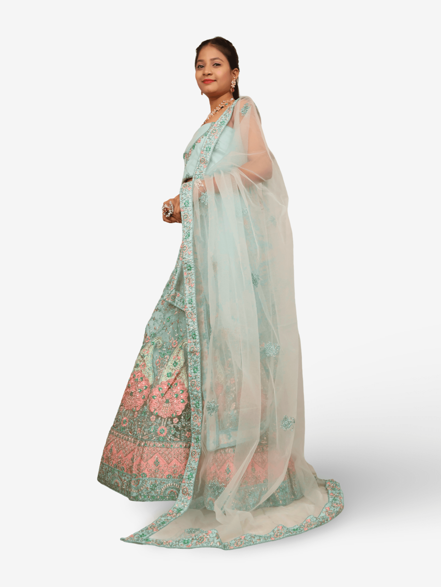 Semi - Stitched Lehenga with Soft Net Fabric & Zari Thread Work by Shreekama - UrbanNest Co