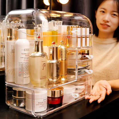 NNEAGS 2X Transparent Cosmetic Storage Box Clear Makeup Skincare Holder with Lid Drawers Waterproof Dustproof Organiser - UrbanNest Co