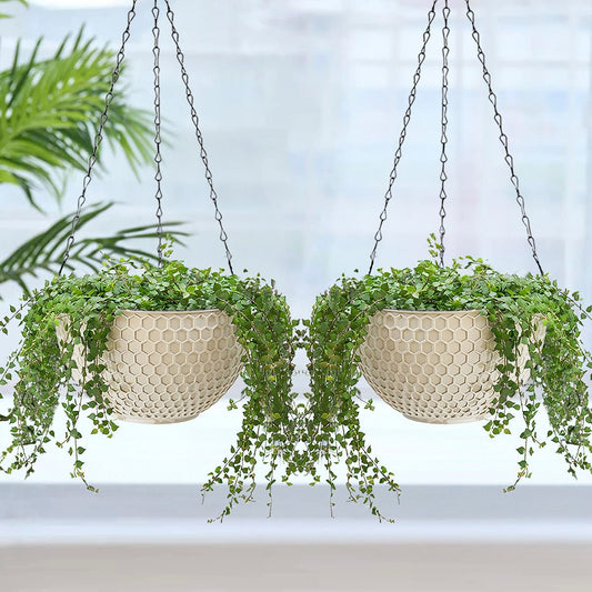 SOGA 2X White Large Hanging Resin Flower Pot Self Watering Basket Planter - UrbanNest Co