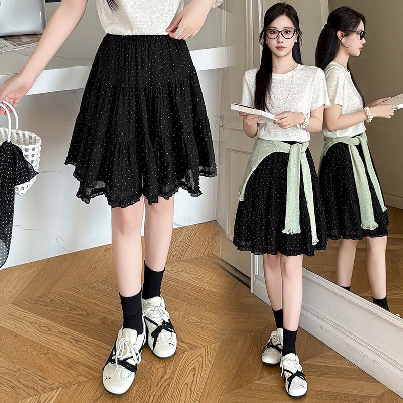 Gentle Look High Waist Polka Dot A - Line Skirt for Women, Slimming and Versatile Layered Mid - Length Skirt - UrbanNest Co