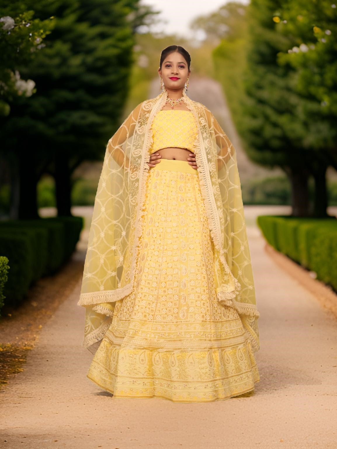 Semi - Stitched Lehenga with Embroidery & Golden Sequin work by Shreekama - UrbanNest Co
