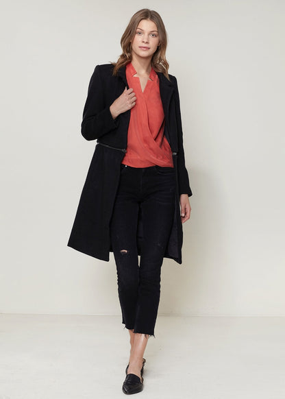 Women's Wool - blended Open Front Jacket In Black - UrbanNest Co