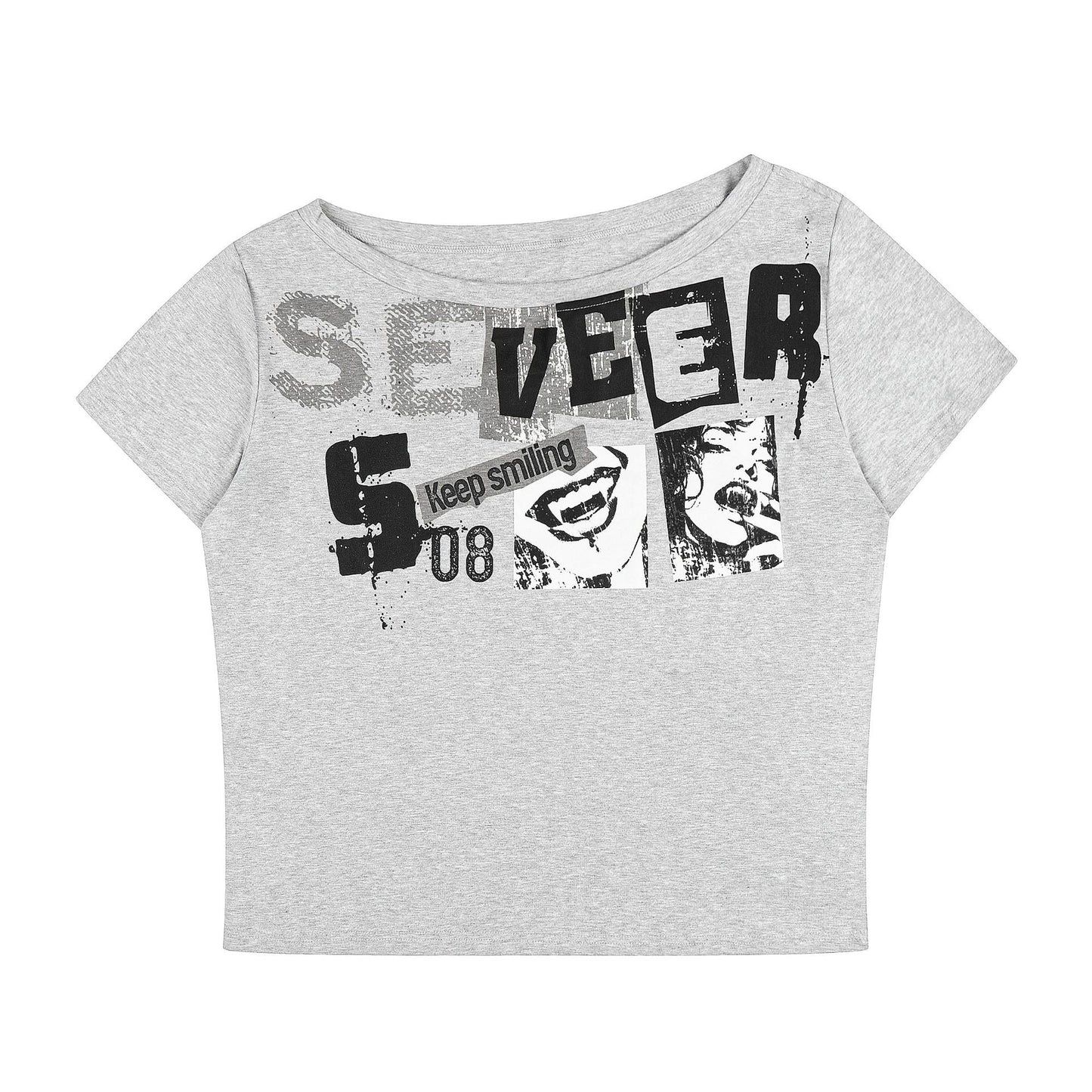 Distressed Printed Crop Top Women's Summer Sexy Slim - Fitting Casual Comfortable Short Sleeve Shirt Trendy - UrbanNest Co