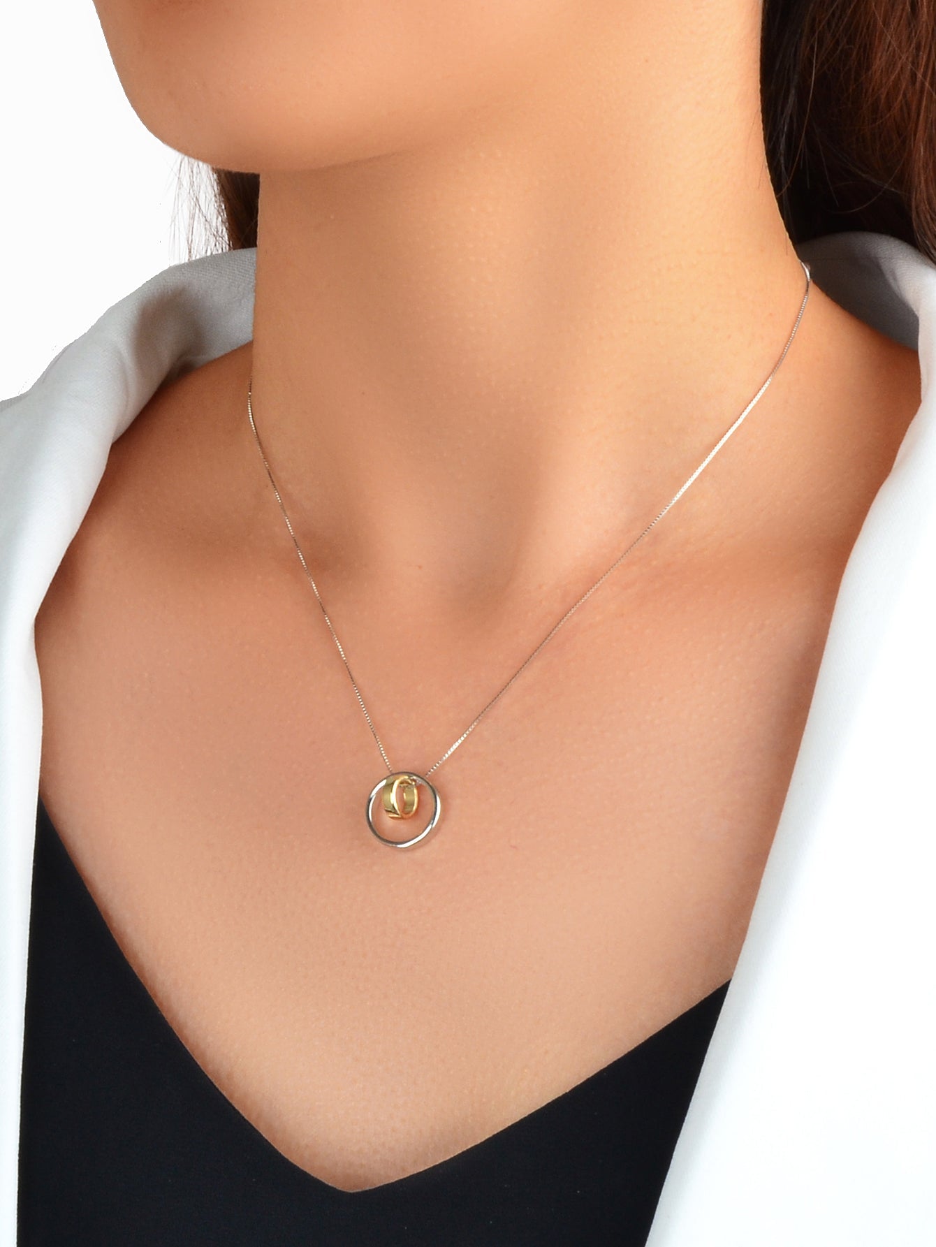 Trendy Designer Jewellery Silver Chain Gold Silver Circle Pendant Women Necklace - UrbanNest Co