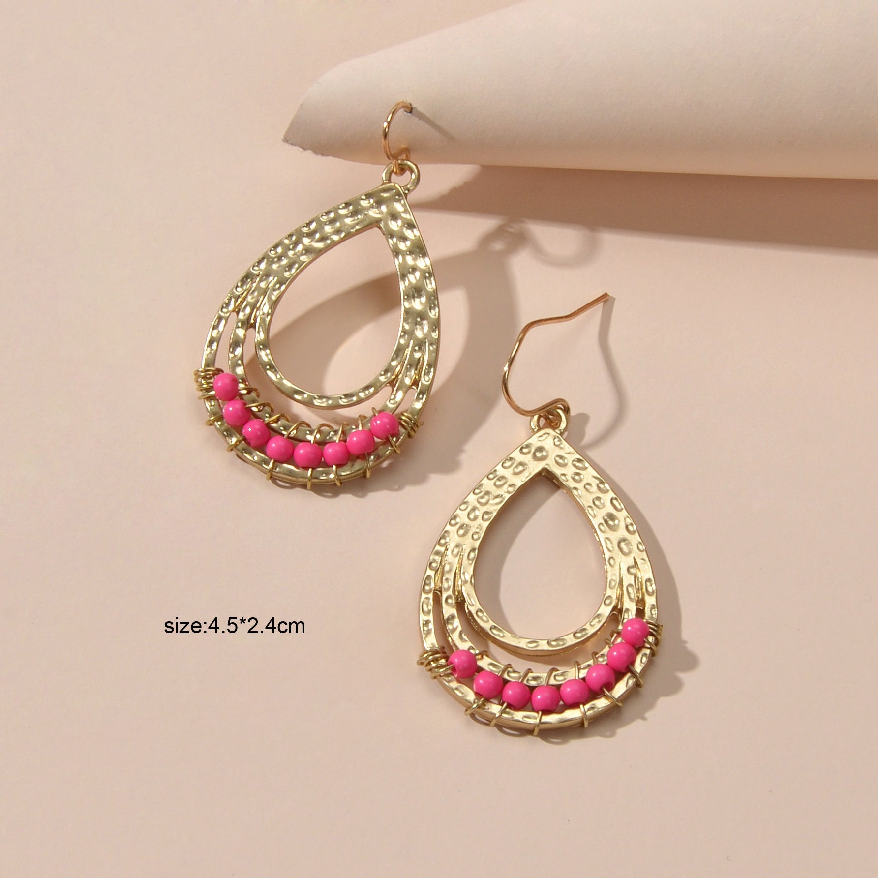 Ethnic Hotpink Beads Handmade Hollow Water Drop Bohemian Traditional Earrings - UrbanNest Co
