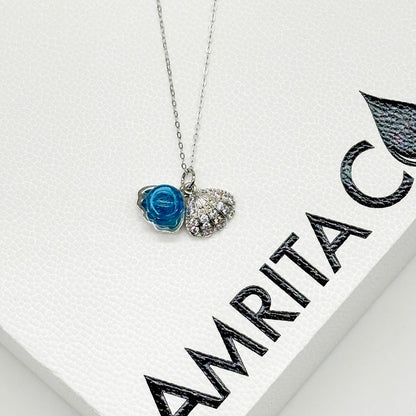 Diamond Shell Aroma Necklace - Aqua | Energy & Healing | Diffuse on the go | Sterling Silver Chain - UrbanNest Co