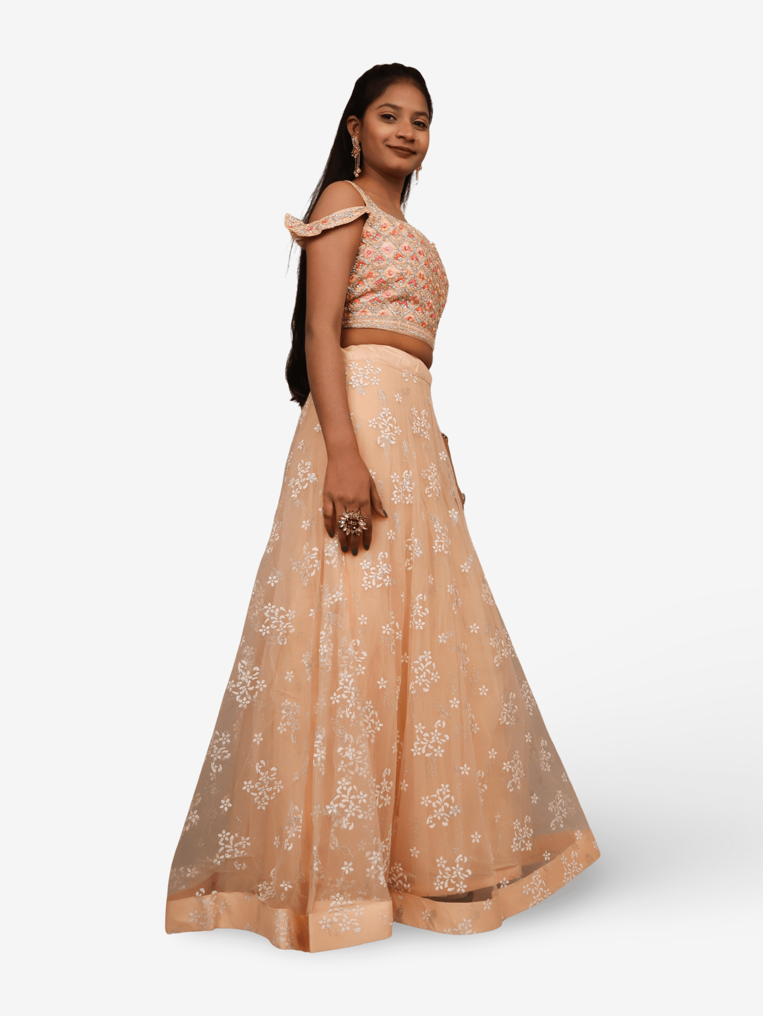 Embroidered Cold Shoulder Lehenga Choli Set - UrbanNest Co