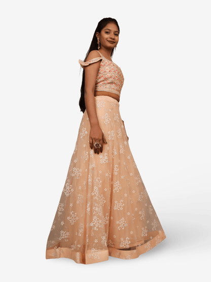Embroidered Cold Shoulder Lehenga Choli Set - UrbanNest Co