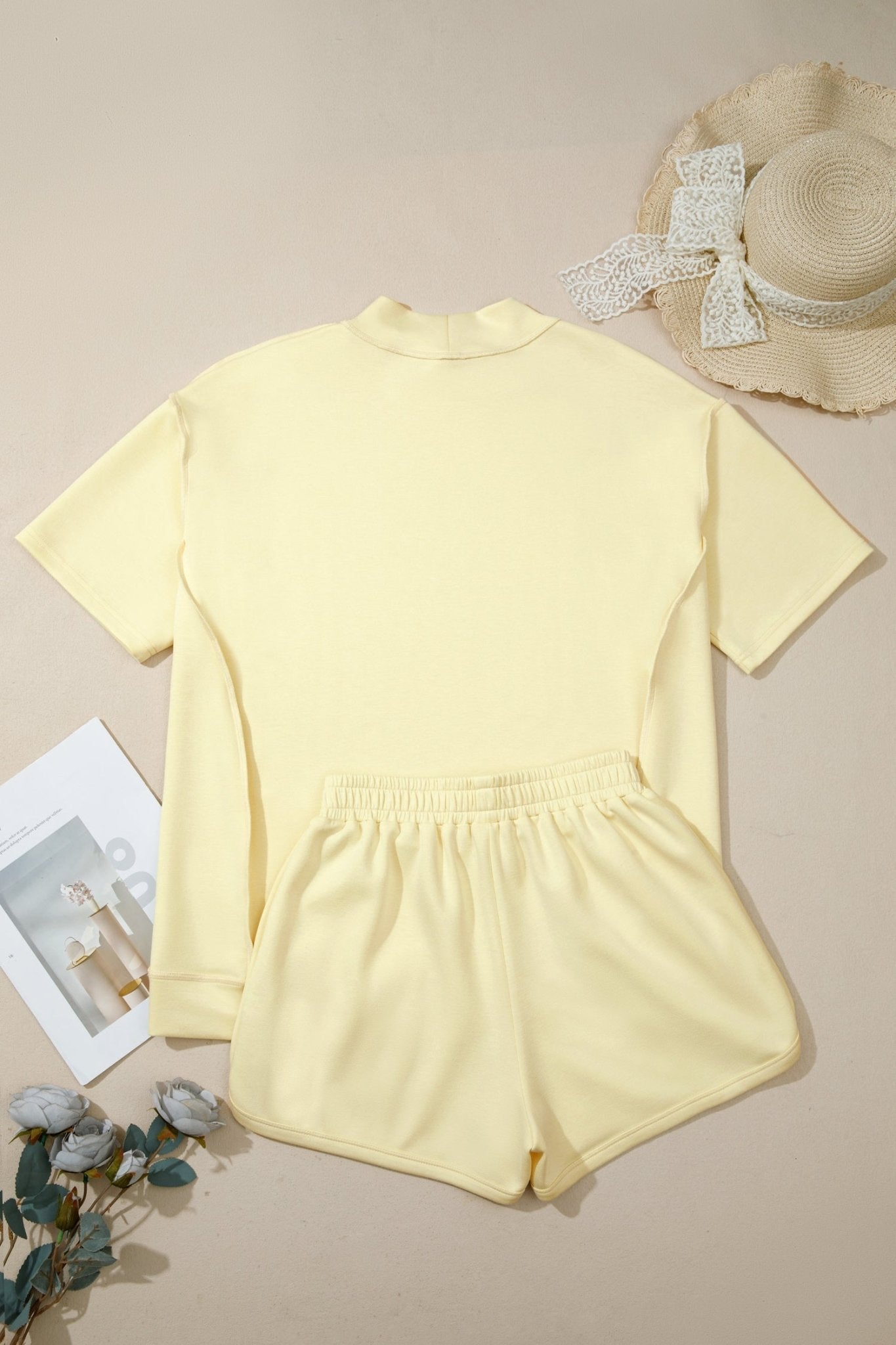 Solid Exposed Seam Mock Neck Tee & Shorts Set - UrbanNest Co