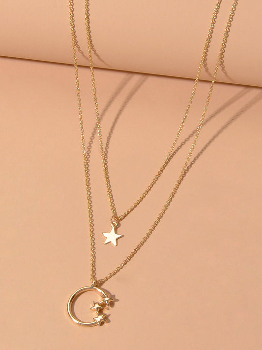 Awesome Jewelry Double layer Chain Star Circle Pendant Necklace Engagement Gift - UrbanNest Co