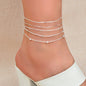 5 pcs Layered Multiple Silver Chain Stackable Anklets Beach Foot Jewellery - UrbanNest Co
